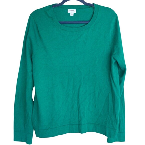 J.Crew Teddie Emerald Green Long Sleeve Merino Wool Cotton Blend Crewneck L - Picture 1 of 6